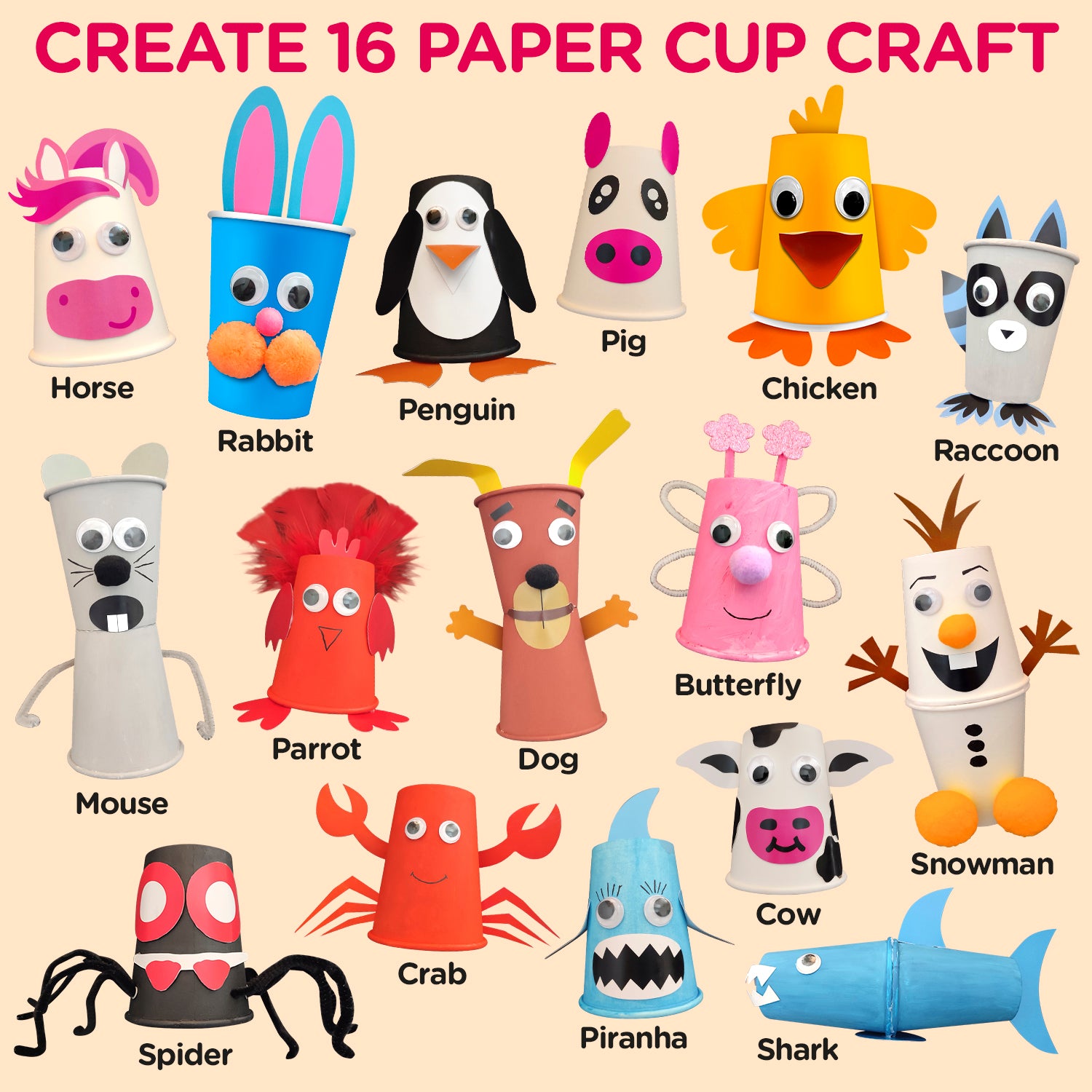 Arts and Crafts for Kids Ages 4-8, Create Your Own Animal Crafts Using  Cups, Kit Includes Supplies, and Instructions, Best Craft Set for Boys  Girls 3-6 years 